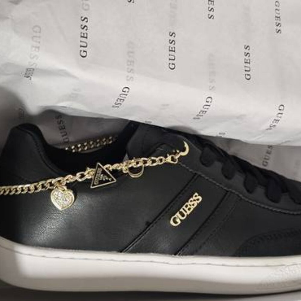 Guess Women's Naoko Charm Lace-up Court Sneakers, Size 9 & 9.5, Black - Picture 3 of 6